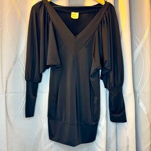 VTG French Couture Brand Prevoir Longsleeve Black Tunic with Flowing‎ Arms